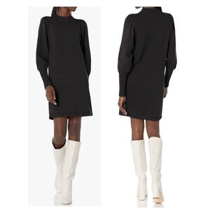 French Connection Women Sz large black Balloon Sleeve mini sweater Dress cozy